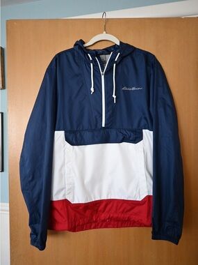 Eddie Bauer Momentum Men’s Navy White Red Colorblock Pullover Windbreaker